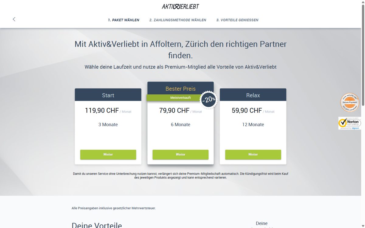 Premium-Angebote von Aktiv & Verliebt mit Preisen pro Monat