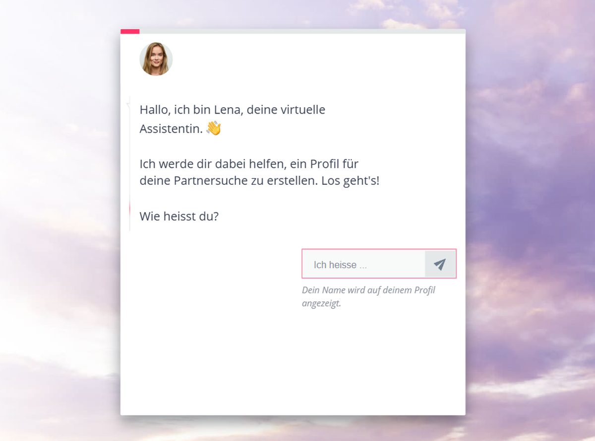 Erster Schritt der Anmeldung bei be2: der virtuelle Assistent fragt nach dem Vornamen