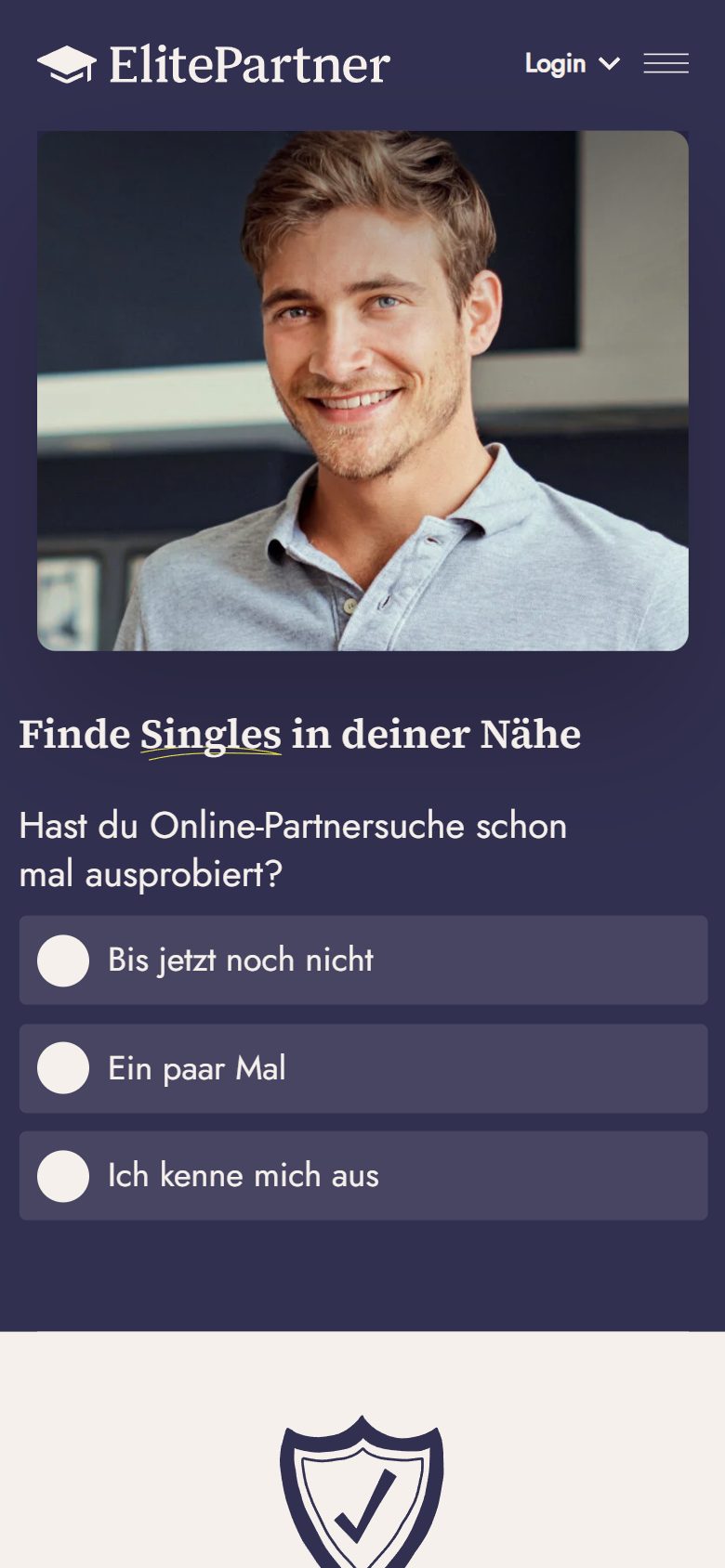 Startseite von ElitePartner auf dem Handy